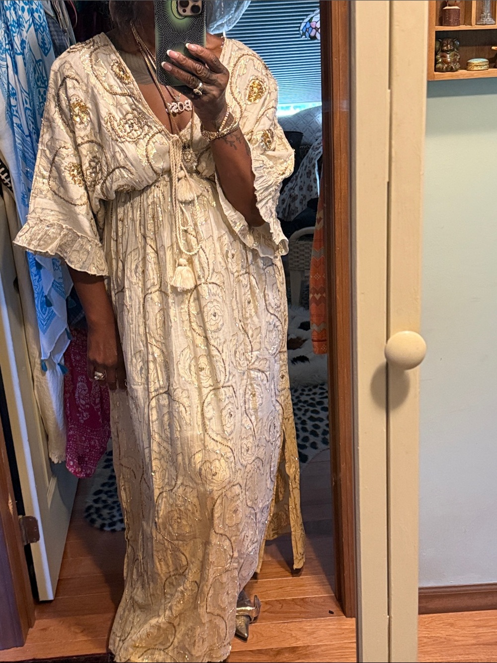 Ivory Sequin Floral Maxi Dress